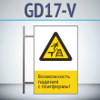 Знак «Возможность падения с платформы!», GD17-V (двусторонний вертикальный, 450х700 мм, металл, на раме с боковым креплением)